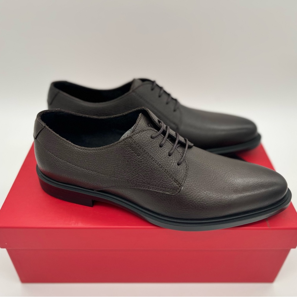 Man's Oxfords HUGO Kerr Brushed Leather Derby Shoes dark brown Sz 9